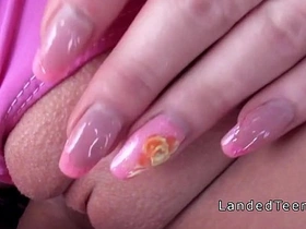 Young girl gets intimate in fluffy pink underwear inside a vehicle
